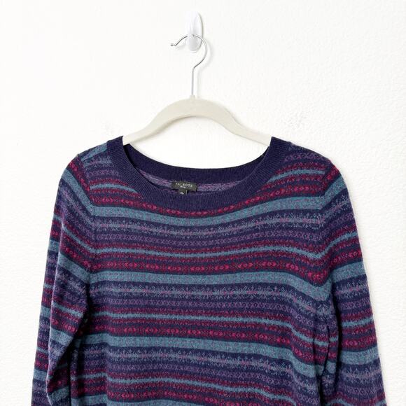 [Talbots] Purple Wool Blend Striped Nordic Fair Isle Sweater Sz Medium Petite MP - Picture 3 of 10